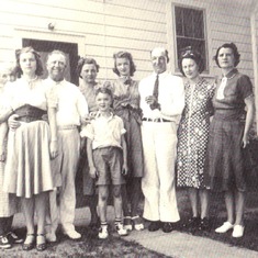 1939.circa.  Rosemary with Whiting clan.  Rosemary is 4th from right; her father Justin is 3rd from right; her mother Doris is at far right. 1st cousins Margaret and Virginia are 3rd and 5th from left. Other IDs see Stories thanks to Mike Gilles.