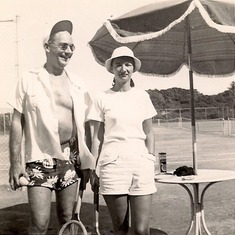 1952 circa.  Rosemary and Burt Leiper (second husband) . "The tennis rackets are just props"  Provincetown, Mass.