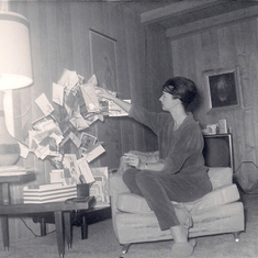 1970 circa. Christmas.  Rosemary in her home.  California.