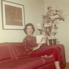 1960 circa. Christmas.  Rosemary at her home; California.  Married to Burt Leiper.