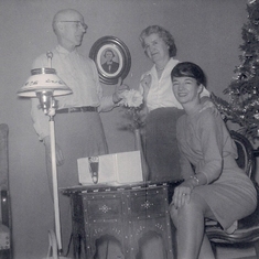 Christmas, 1968, circa.  Rosemary with mother Doris and "uncle" Harry .  Harry is most likely Harry Whiting, son of Justin's brother, Russell Claude Whiting.  Thanks to Mark Gillies for possible ID of Harry. Thanks to Norm King for photograph.  Justin's h