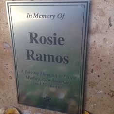 The plaque on moms bench at the Humane Society of San Antonio.