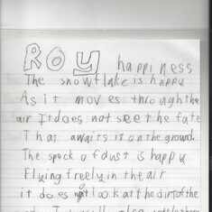 Happiness by Roy, approx 4th grade  page 1