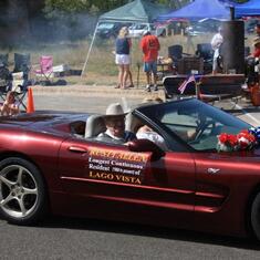 4th of July Parade in the 'vette. Teffa driving for Lago VIsta's "Longest Continuous Resident"