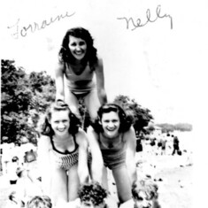 Ruth (on top) and friends at the shore.