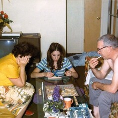 Ruth, Sheila and Jim playing Scrabble in Norridge, IL. 1972