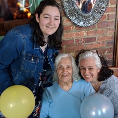 Ally Hamilton with her Grandma Cuchy and mom Adrianne in the lobby of Silverado Easter 2019