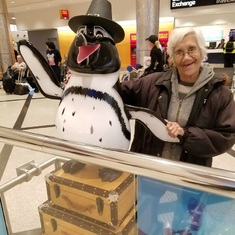 Ruth with the Atlanta airport penguin circa 2016