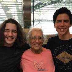 Ruth between her grandsons Jaxson and Hayden, circa 2014