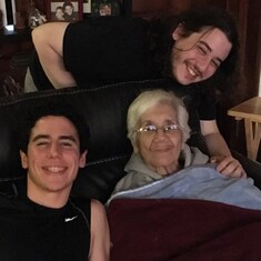 Hayden and Jaxson clowning with their Grandma circa 2015