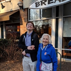 Grandma Cuchy runs into her grandson Joey on his way to work at the Mary Riley Styles Library in Falls Church