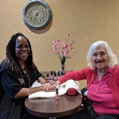Ruth getting a manicure from Toni at The Kensington
