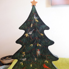 Wooden Christmas Tree - with Birds  Painted by Ruth Dehler