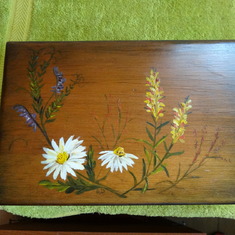 Wooden box painted by Ruth Dehler
