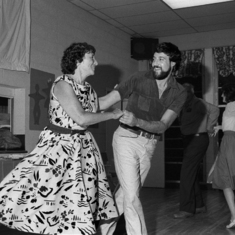 David and Ruth jitterbugging at Ruth and Alex's 35th Wedding anniversary celebration, Briarcliff 6/1/85.
