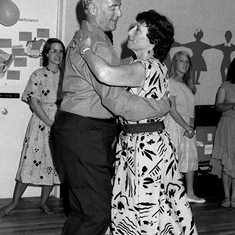 Ruth and Alex dancing at their 35th wedding anniversary celebration, Briarcliff  6/1/85.