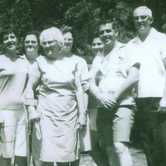 Ruth with mother, brothers, and sisters (L. - R.) Ruth, Eileen Lovell, Bessie, Gladys Villines, Patricia Pharr, Kenneth Kilgore, Ray Kilgore.