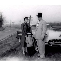 Ruth, Carson, Clyde, and their new 1955 Oldsmobile.