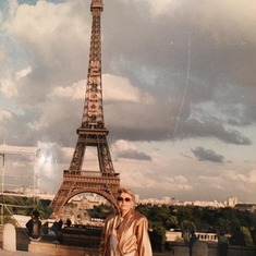 Mama with the Eiffel Tower in the background.