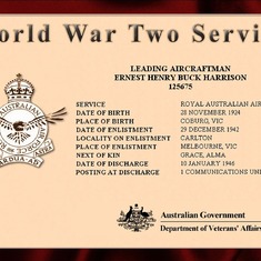 DVA - WW2 Service Certificate