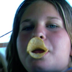 Samantha with pringles beak - 2005