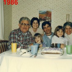 1986 Ev'sBirthday-Sam,Barb,Katie,Mike,Jenn & Ev