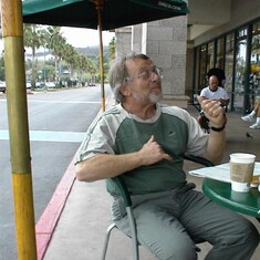 Sam telling us all a story at the local Starbucks. We miss you Sam.