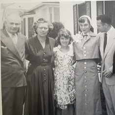A young Sandee at her sister's wedding!  Her Dad and Mom, Sandee, Nat & new husband.