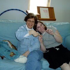 Teaching Kate how to knit, Mother’s Day 2004. 