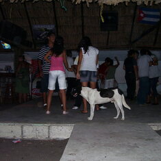 New Year's Eve dance party at Monterrico. Sandi on left, standing by the bar with black outfit