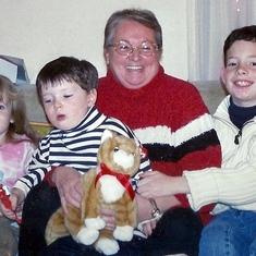 Christmas 2003 (I think) -- Sandy with her three grandchildren -- Melody Elaine Hull, Kyle Douglas Minteer, and Kevin Michael Minteer.