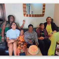 On her 60th birthday with nieces and grand-nieces.