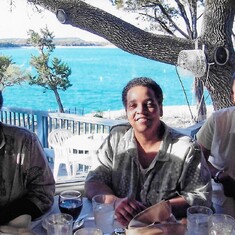 Evelyn, Karen and Winnie dining at Medina Lake.