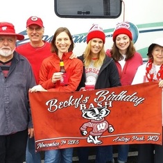 Sarah was always ready to party. Tailgating in 2015 with RV for the Wisconsin - Maryland game at College Park. Hosting Becky's birthday bash with Ted, brother Dave and nieces Sarah & Laura
