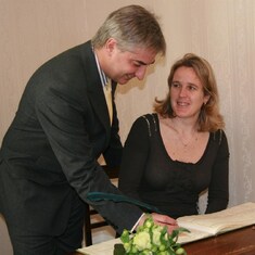 Sarah with Husband Jonathan in 2008 at their Wedding Reception