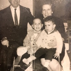 Scott with brother Gregg and grandparents back in Fellsburg PA. Guessing Easter 63 or 64.  Missing a