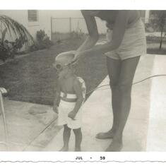 Scott swimming 1959 with dad
