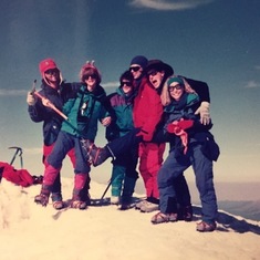 Top Mt. Adams. Mt. St Helens barely visible lower right 1995ish. W Tom Carruthers Harriet Pascoe