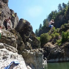 Sean jumping into the Rogue River, Oregon on visit to see Perry and Kara...