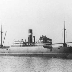 The SS Haulerwijk, a Dutch merchant ship that Charles served on in 1940. It was struck by a torpedo and sank. Charles, a trained gunner, tells of the loaded gun giving a final salute as the ship sinks to the bottom of the ocean.