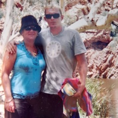 Shane with his mum Christmas,camping Alice Springs