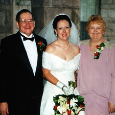 Husband Robert Audley (Bob) Angel, daughter Denelle and Sharon at Denelle's wedding