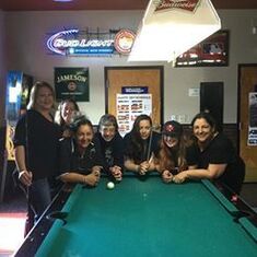 Mom and her friends playing pool. Pool was her favorite favorite