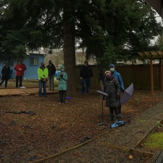 The northwest chamber chorus, in Sheila's backyard, in the pandemic, in the rain.