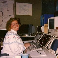 Sheila at the dispatch console, 1992.
