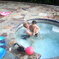 The kids got Grandma in the pool