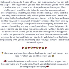 Sheree's profile message on 7cups 