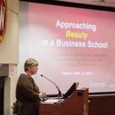 Sherry in action, at one of the many symposiums she created at the Bolz Center
