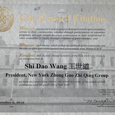 Recognized by New York City Council, 2016 as an outstanding citizen to community