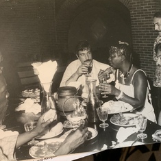 Mom dining with Nina Simone and some musicians in Senegal, Africa.1982